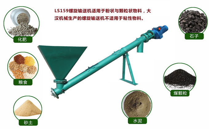 螺旋輸送機適用於粉狀與顆粒狀物料，好色先生TV在线下载機械生產的螺旋輸送不適用於粘性物料具體物料有：石子，化肥，糧食，煤顆粒，砂土，水泥等。