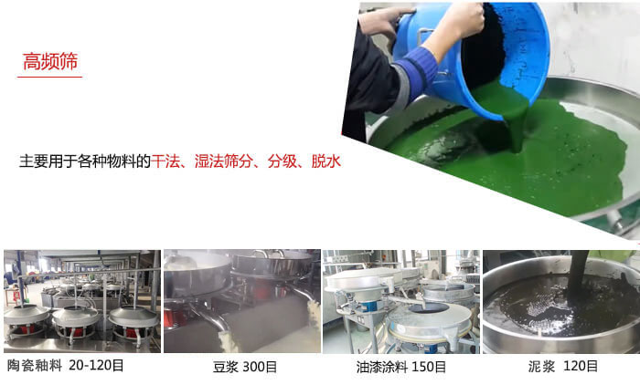 用於各種物料的幹法，濕法，分級，脫水等功能