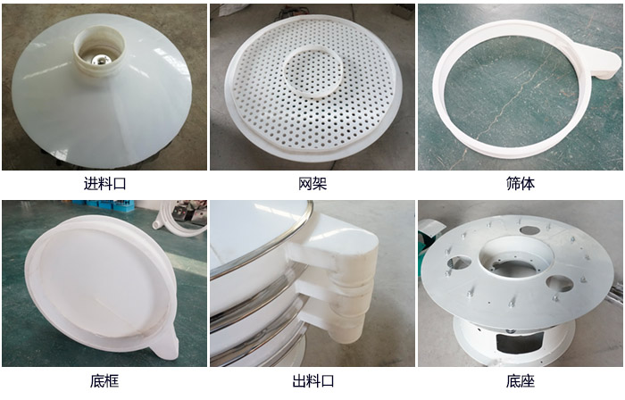 600型聚丙烯好色先生网站污細節展示：進料口，網架，出料口，底框，框體。