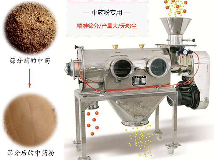 WQS50-130臥式氣流篩：中藥粉專用篩：精度篩分/產量大/無粉塵符合標準。