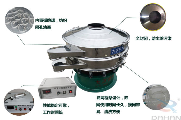 超聲波好色先生网站污特點：內置彈跳球網孔堵塞，全封閉，防塵除汙染，性能穩定可靠工作時間長，篩網架設計，篩網使用時間長久，換網容易，清洗方便。