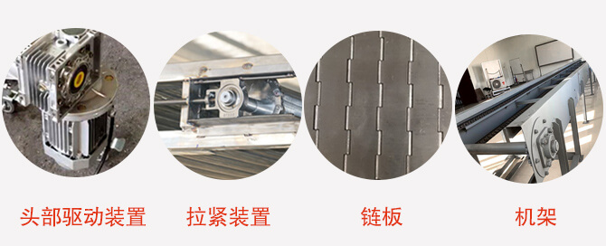 鏈板輸送機結構：頭部驅動裝置，拉緊裝置，鏈板，機架等圖片展示
